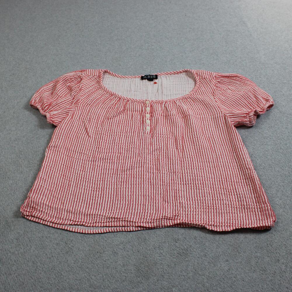 J Crew Shirt Women XS Orange Stripe Puff Sleeve Scoop Neck Lightweight Boho Coas